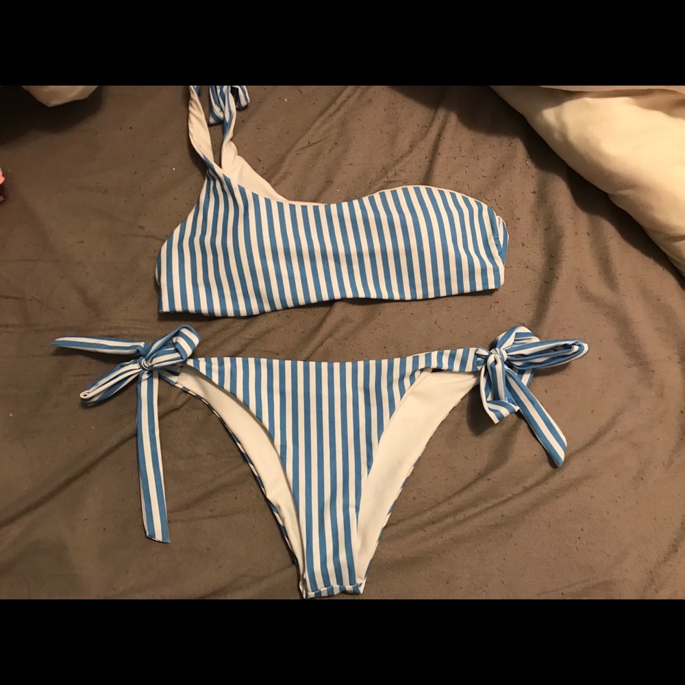 Stripped Blue & White Bikini Set